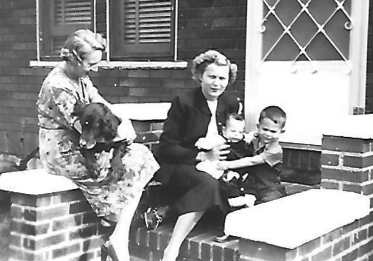 Bertl Zinn (left) with daughter, grandchildren and dog, ca. 1950.