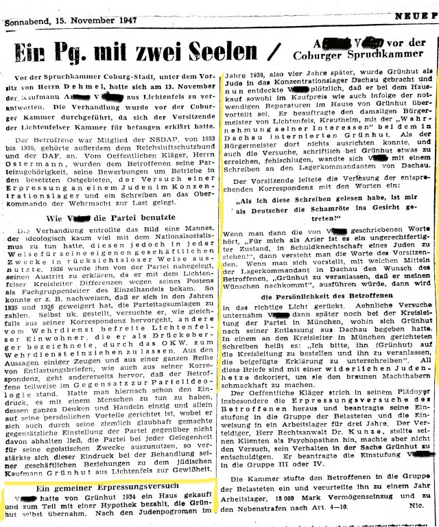 Zeitungsartikel neue Presse 1947